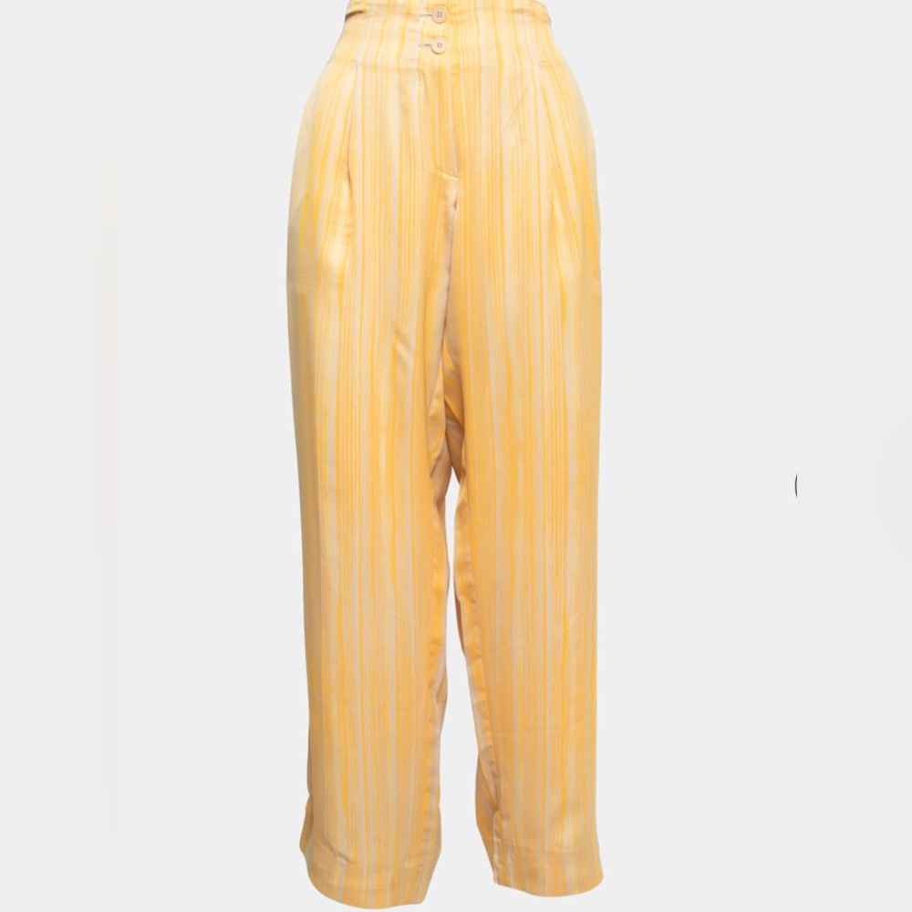 Authentic Bottega Veneta satin yellow stripped wide leg trouser size IT 44